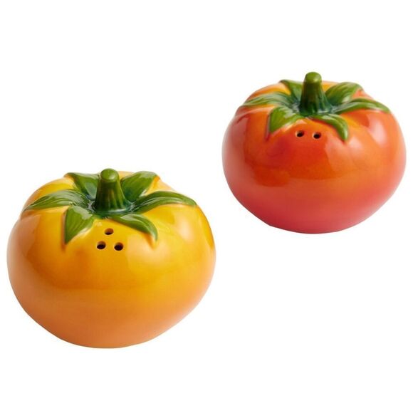 World Market Ceramic Tomato Hand Painted Figural Salt and Pepper Shaker Set NWT - Picture 1 of 6